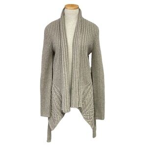 BCBGMaxAzria Cardigan Women's S Small Tan Open Front Sweater Tie Cable Knit Wool
